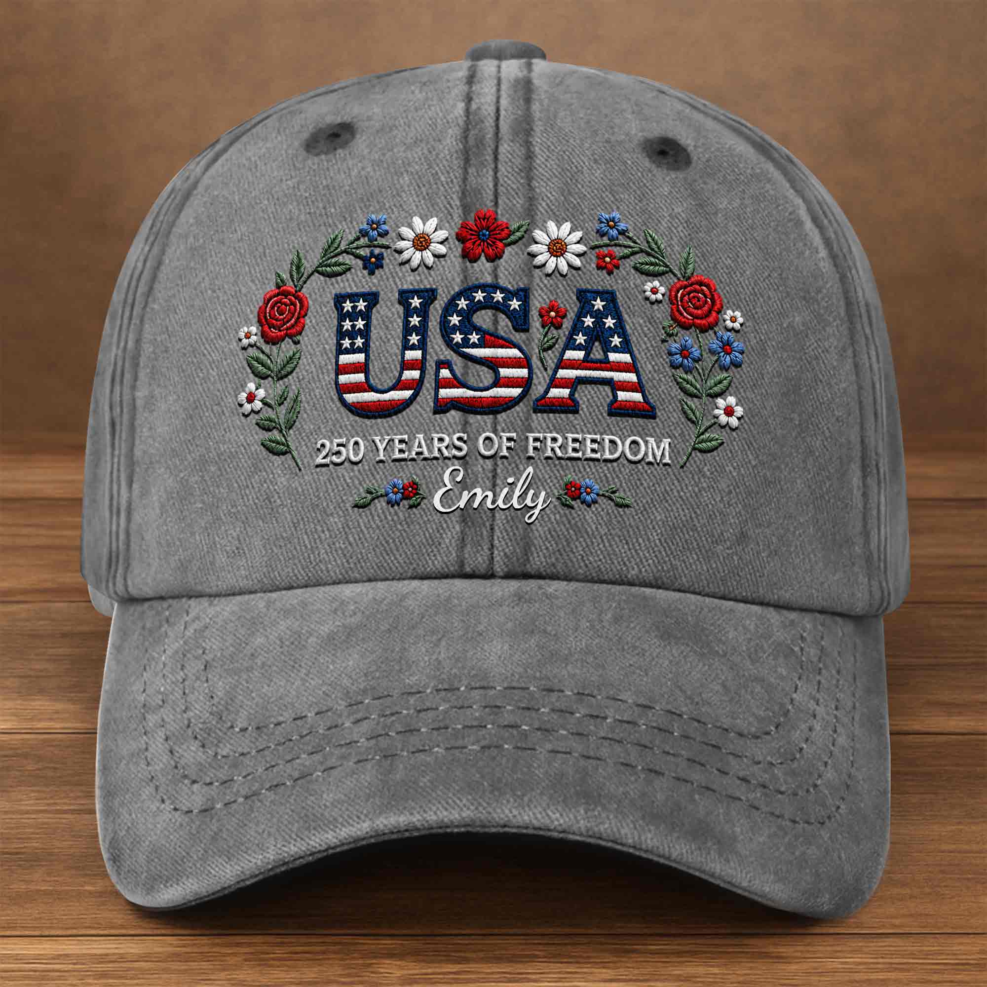 Personalized Washed Denim Cap USA Flag Gift for Independence Day
