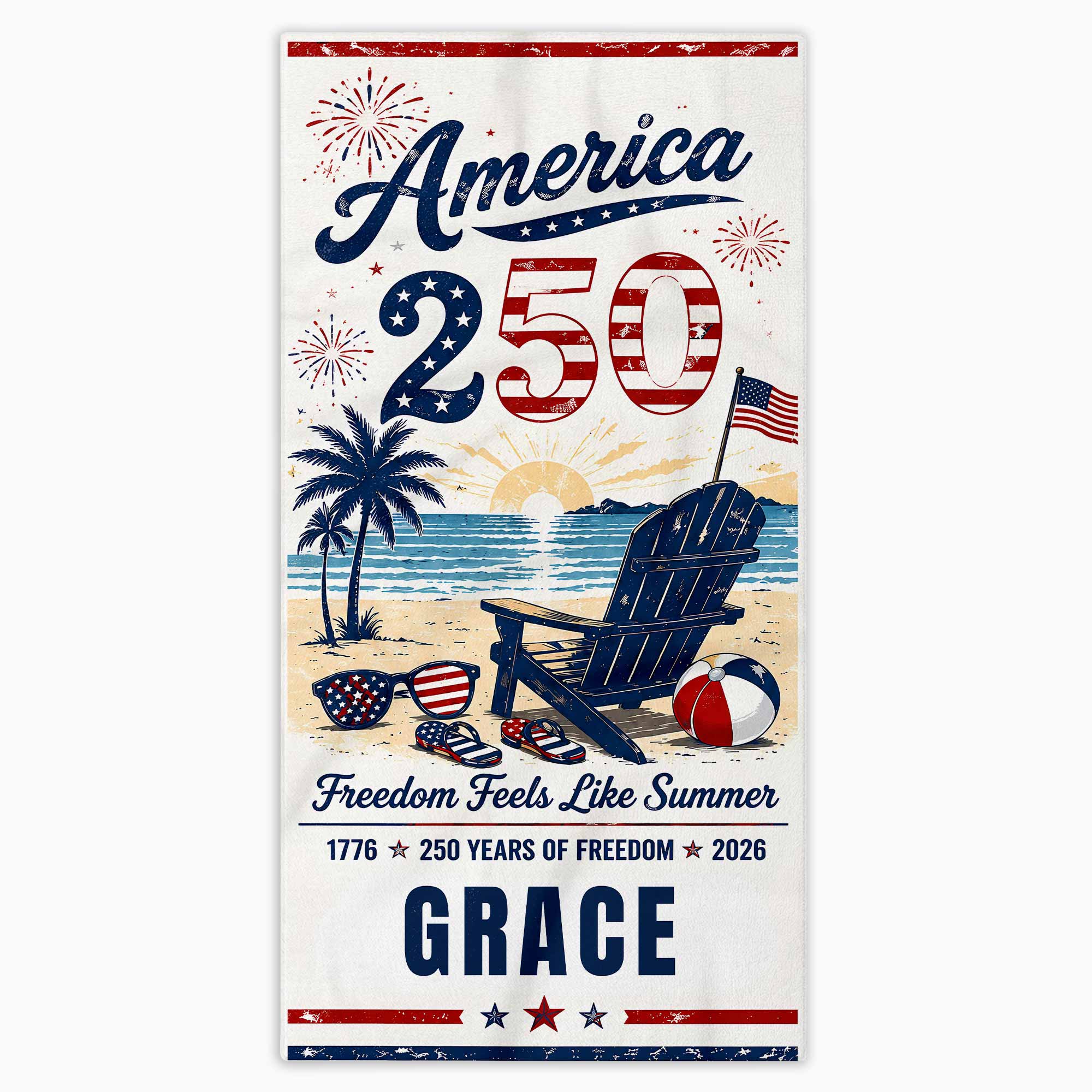 Personalized Microfiber Beach Towel USA Flag Custom Name Gift
