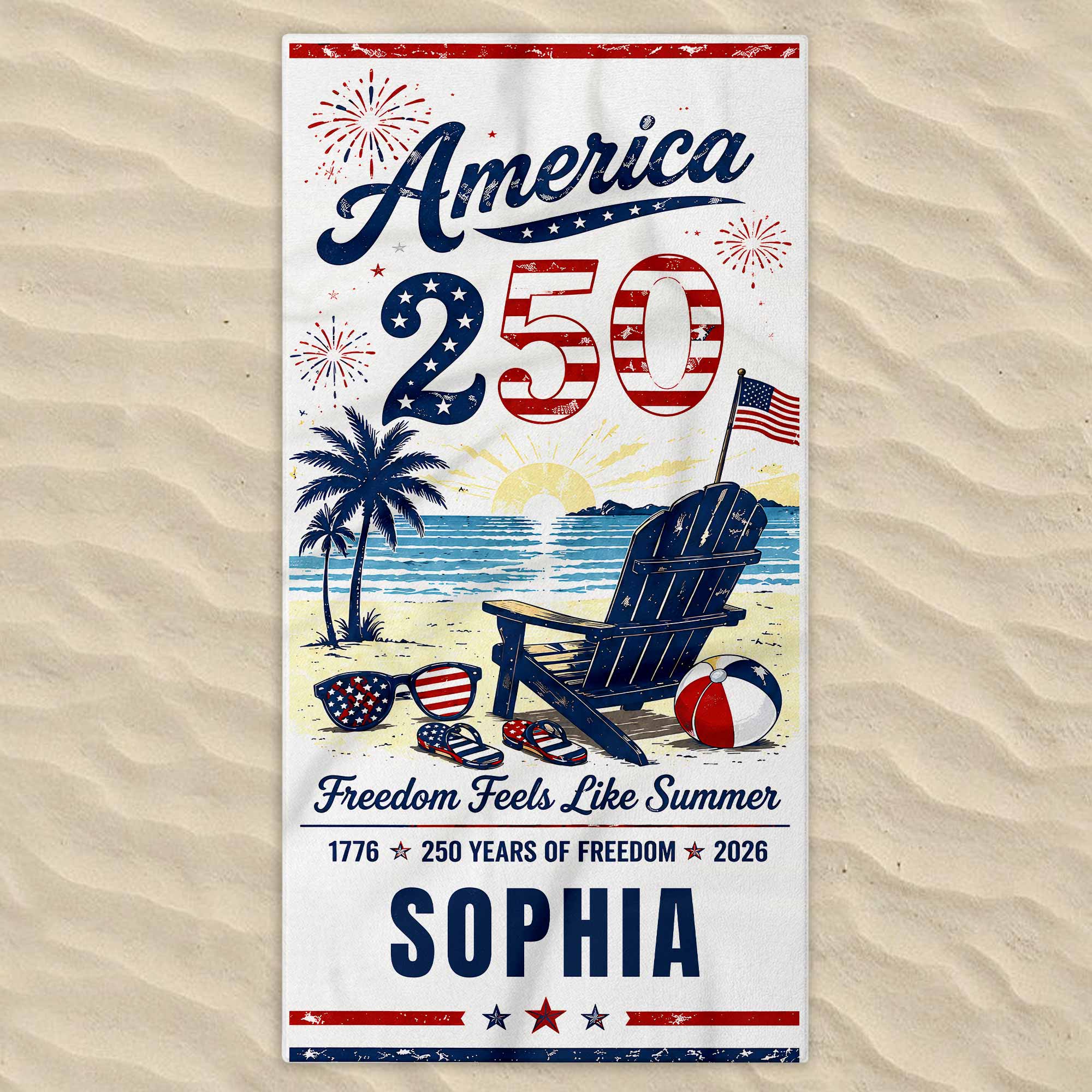 Personalized Microfiber Beach Towel USA Flag Custom Name Gift