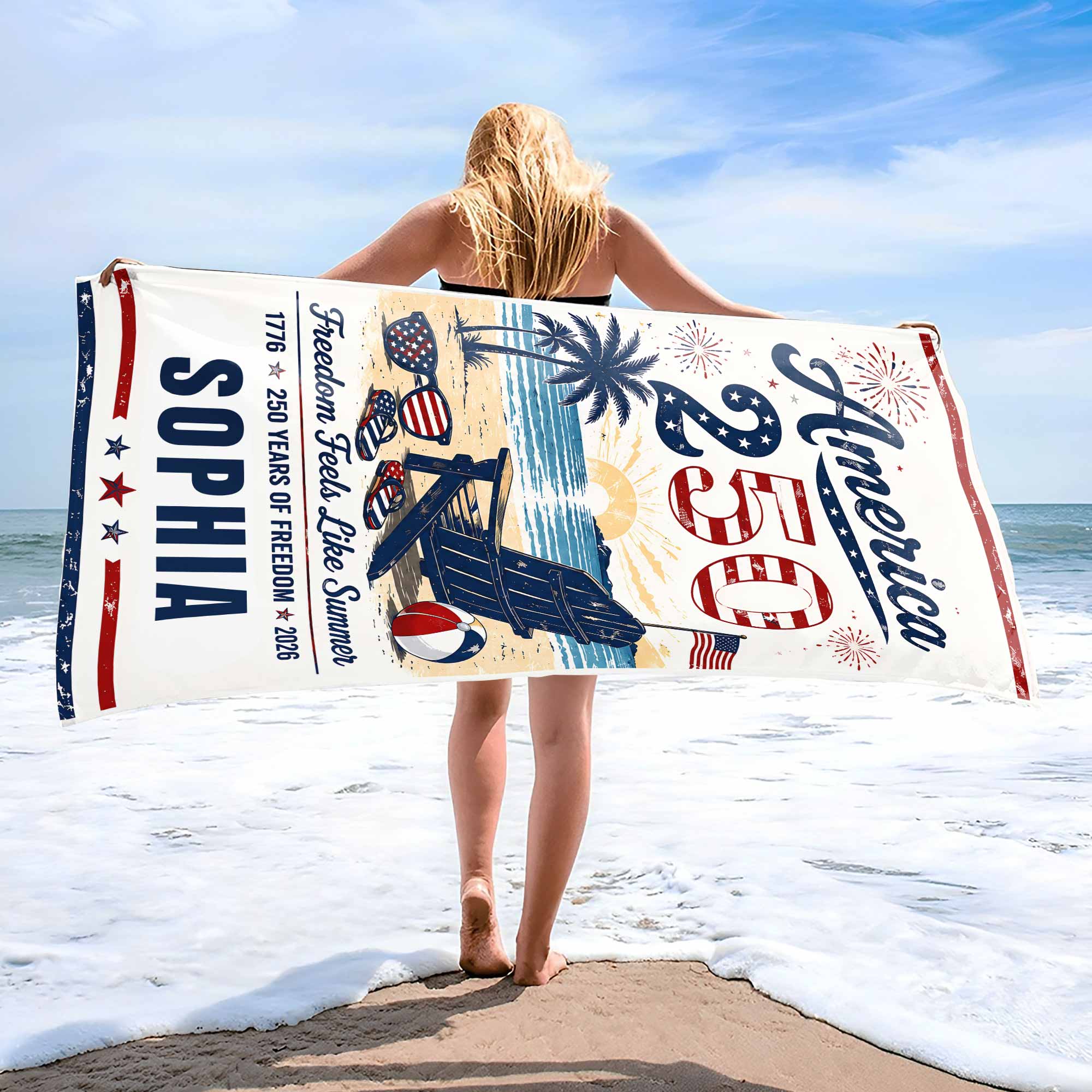 Personalized Microfiber Beach Towel USA Flag Custom Name Gift