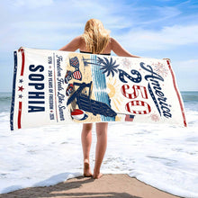 Load image into Gallery viewer, Personalized Microfiber Beach Towel USA Flag Custom Name Gift
