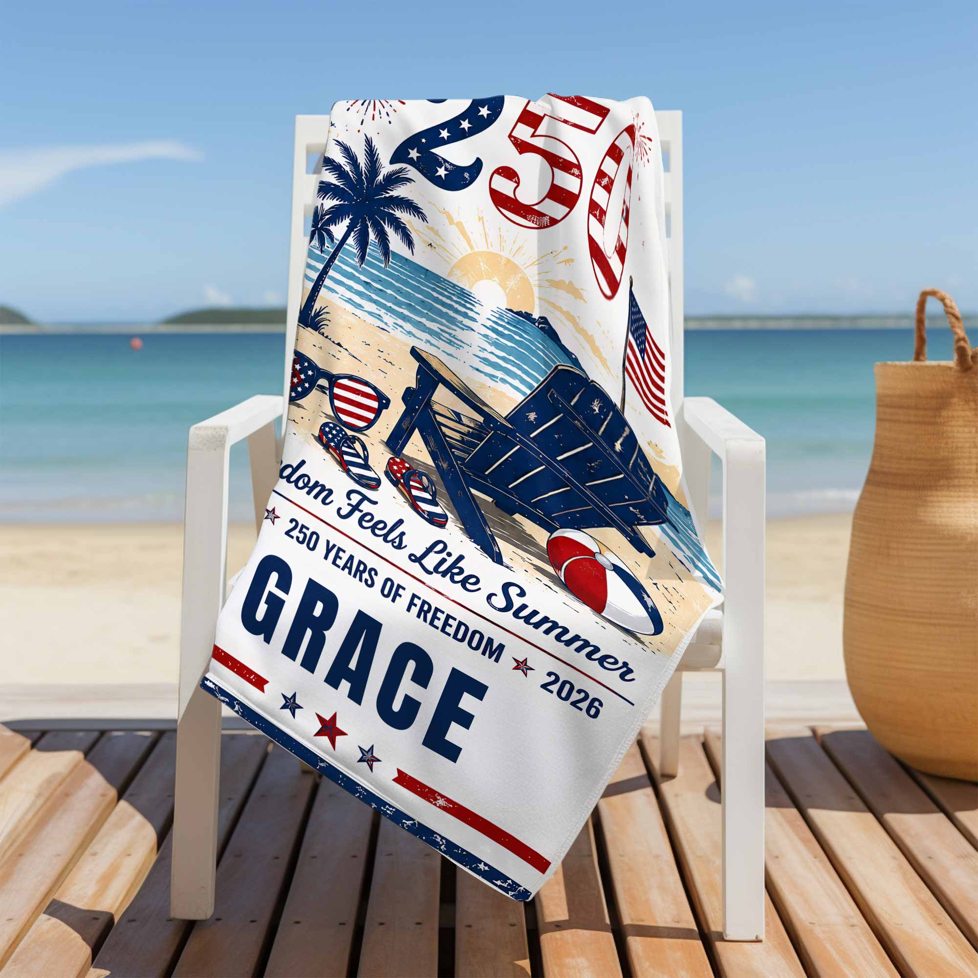 Personalized Microfiber Beach Towel USA Flag Custom Name Gift