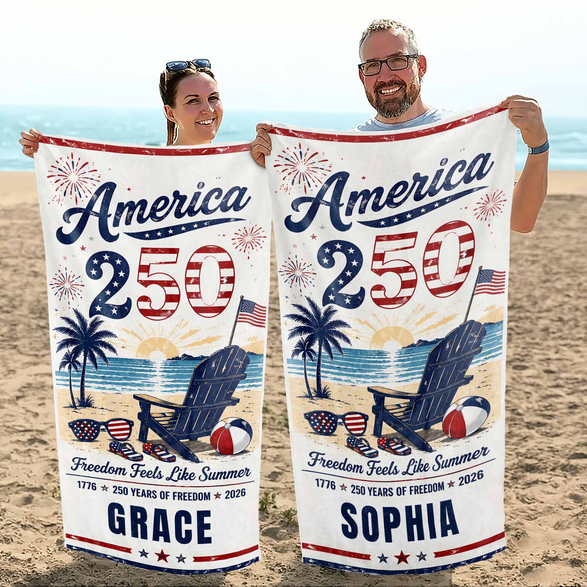 Personalized Microfiber Beach Towel USA Flag Custom Name Gift