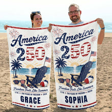 Load image into Gallery viewer, Personalized Microfiber Beach Towel USA Flag Custom Name Gift
