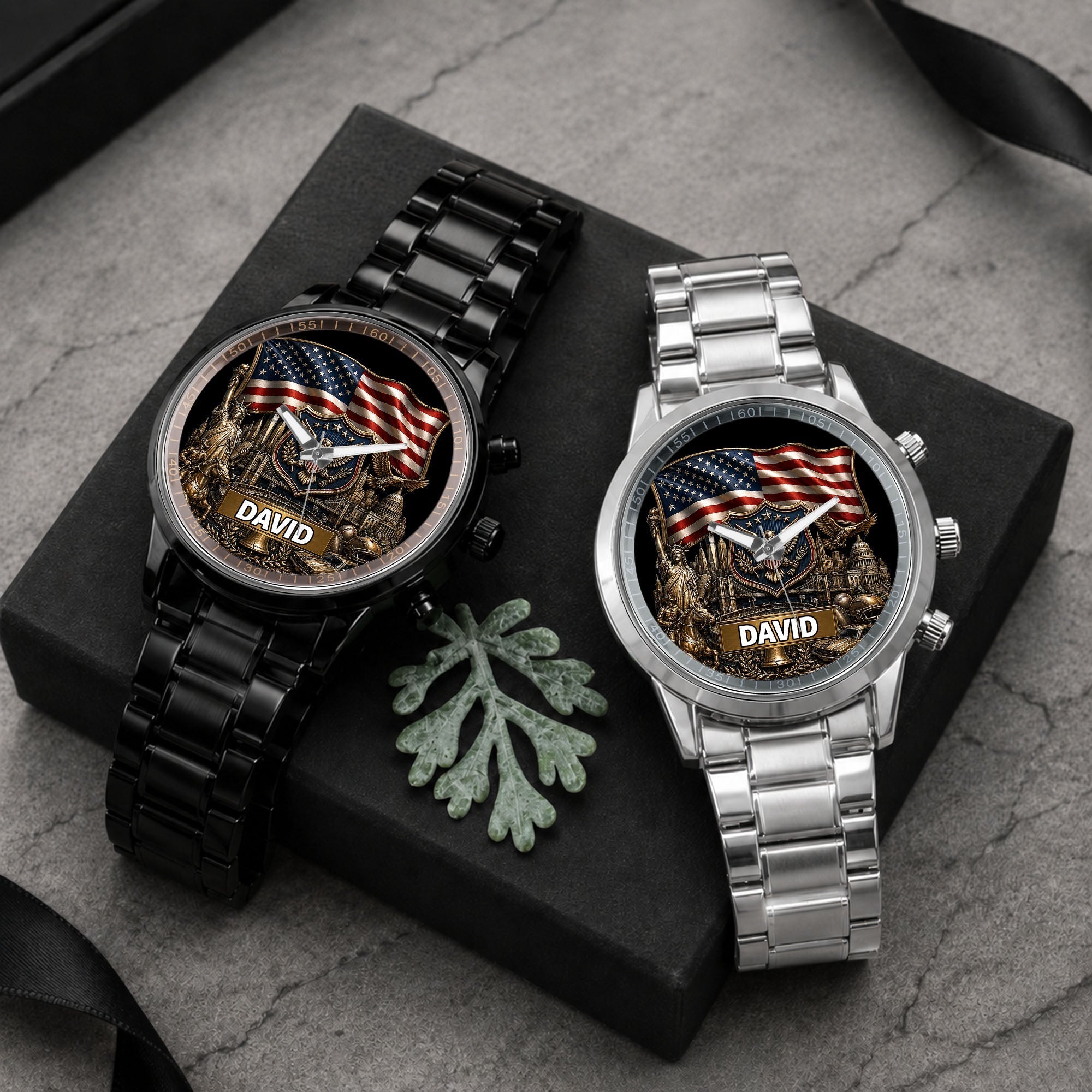 Personalized American Flag Men's Watch Custom Name Gift for Dad