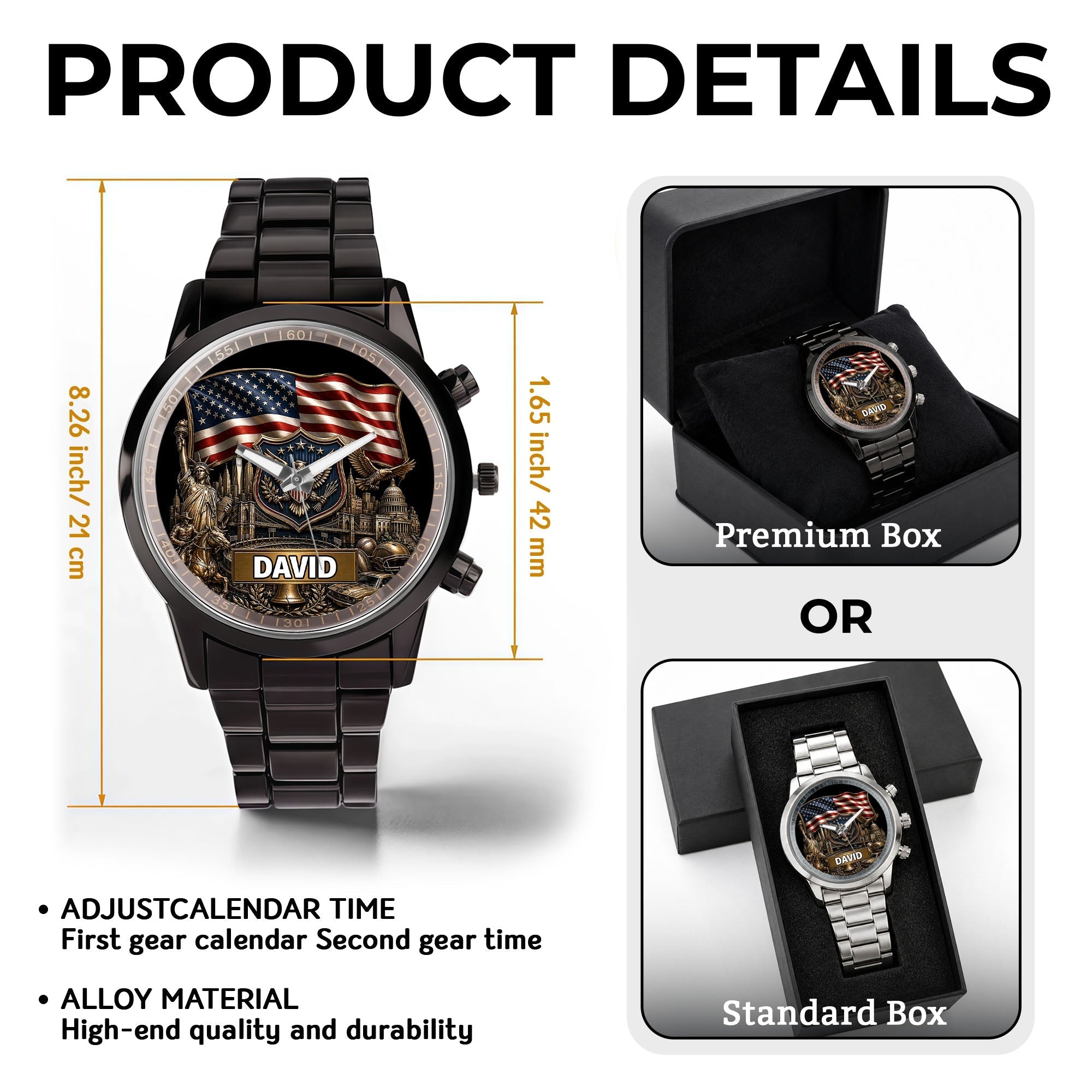 Personalized American Flag Men's Watch Custom Name Gift for Dad