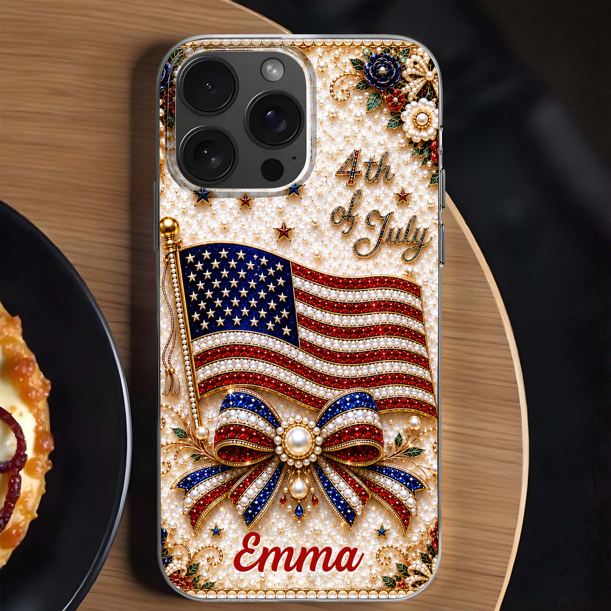 Personalized Clear Phone Case American Flag Gift for Her