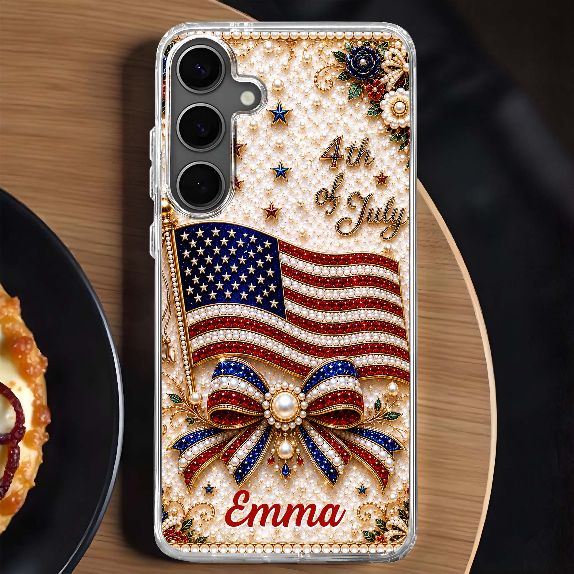 Personalized Clear Phone Case American Flag Gift for Her