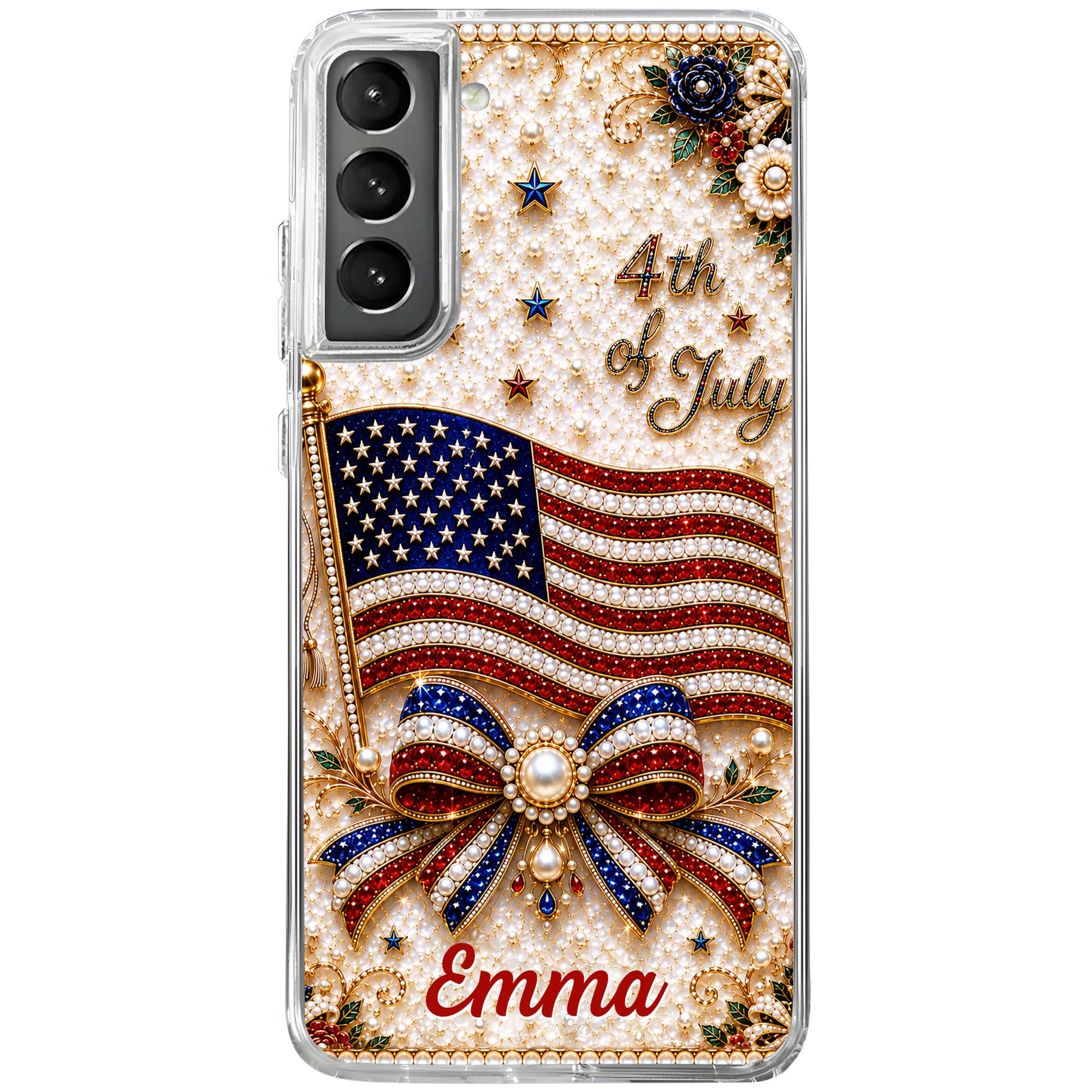 Personalized Clear Phone Case American Flag Gift for Her