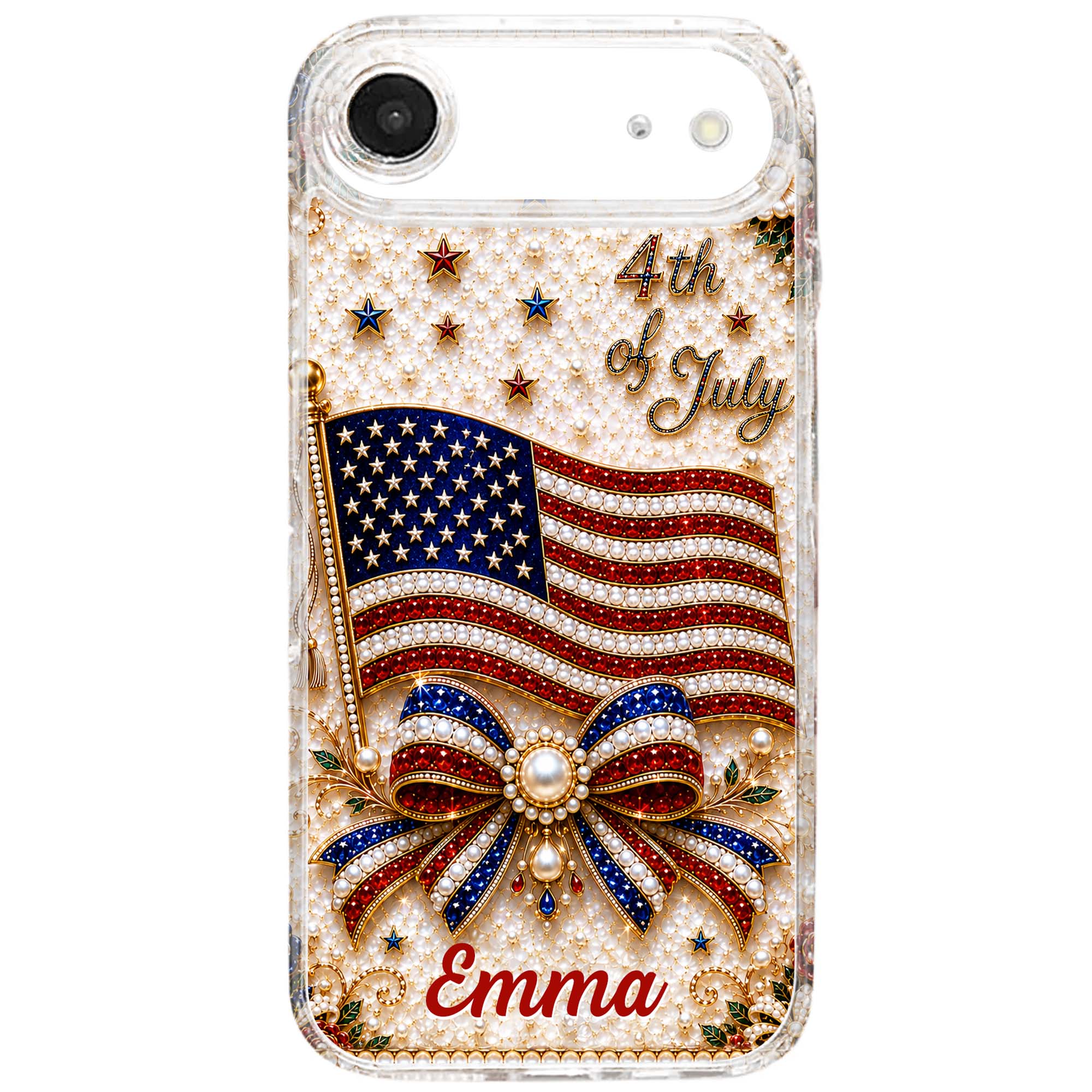 Personalized Clear Phone Case American Flag Gift for Her