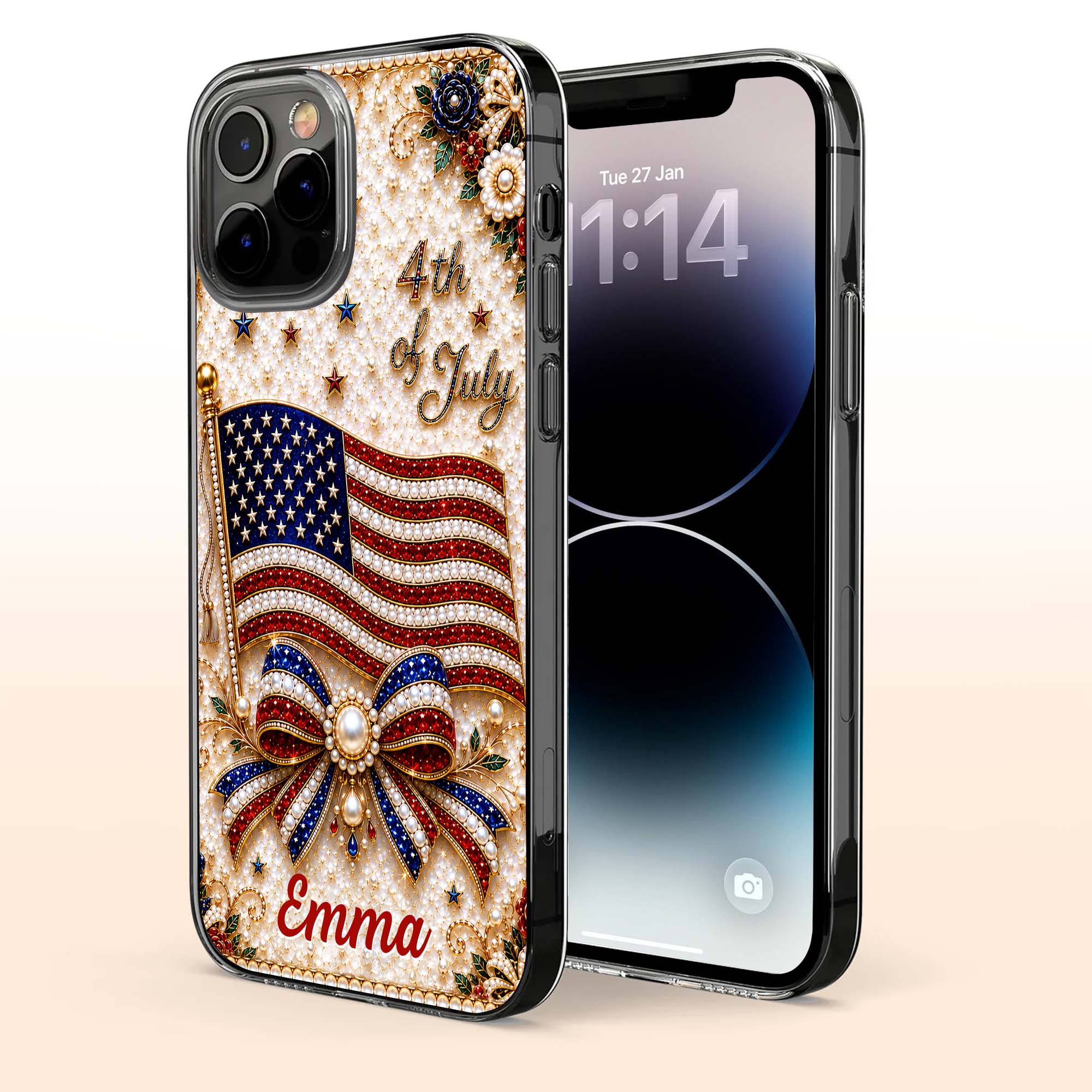 Personalized Clear Phone Case American Flag Gift for Her