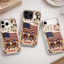 Load image into Gallery viewer, Personalized Clear Phone Case American Flag Gift for Her

