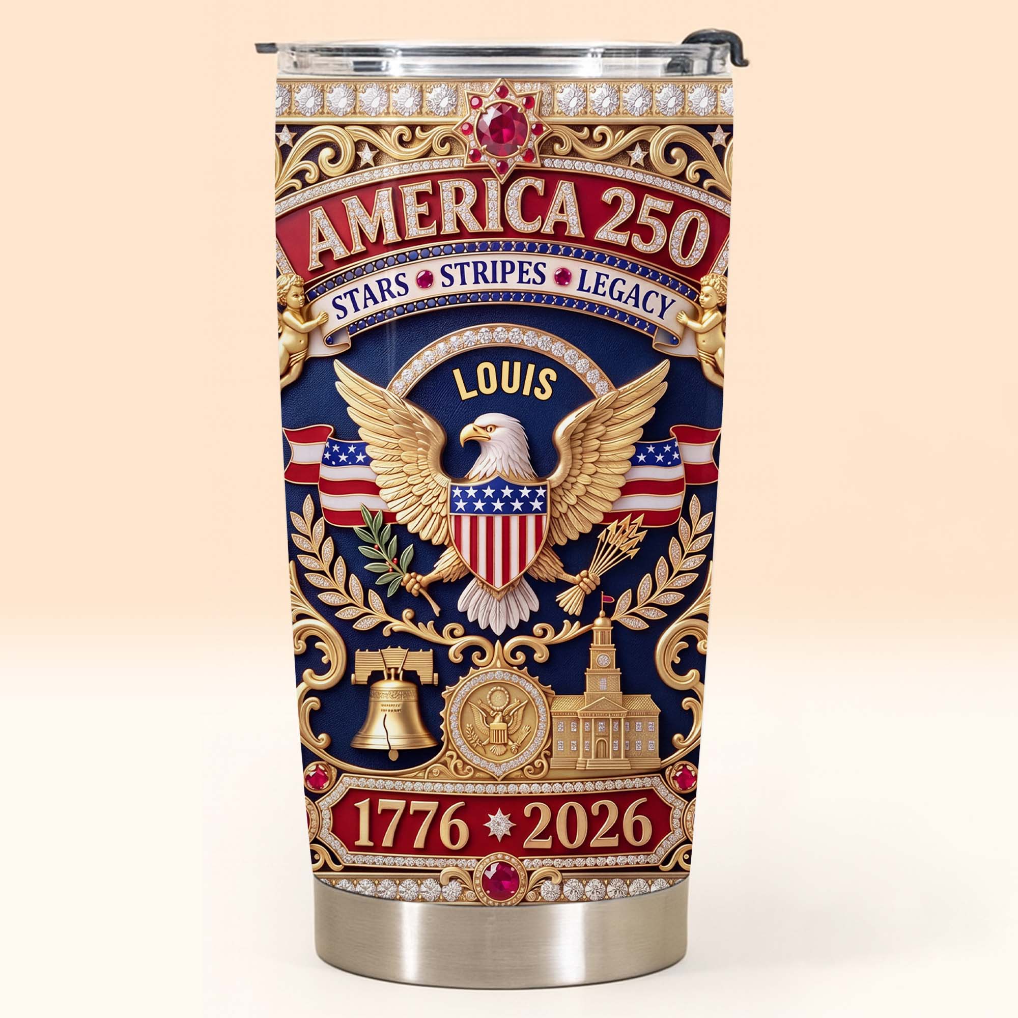Personalized 20oz Stainless Steel Tumbler with Eagle & Flag for Dad