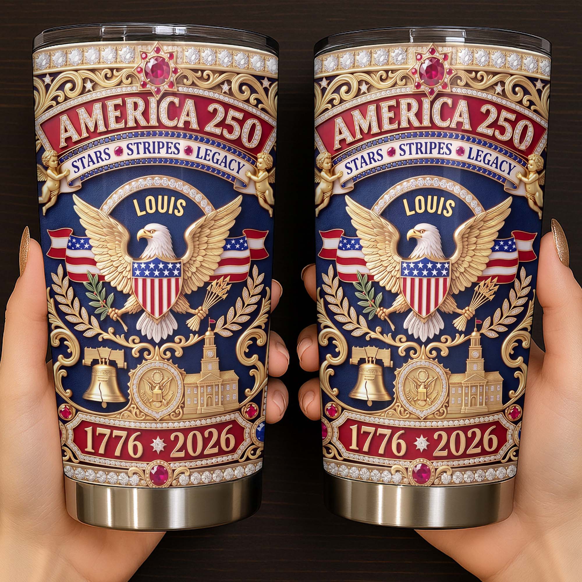 Personalized 20oz Stainless Steel Tumbler with Eagle & Flag for Dad