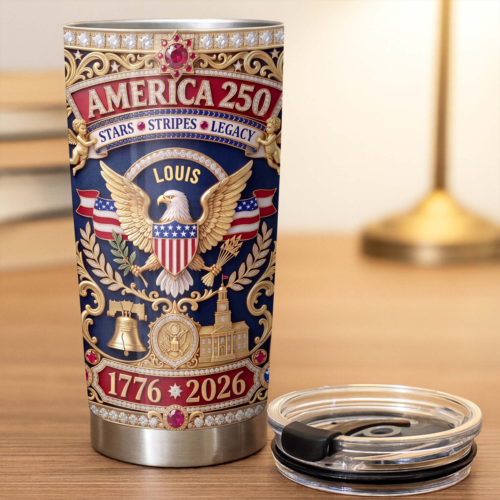 Personalized 20oz Stainless Steel Tumbler with Eagle & Flag for Dad
