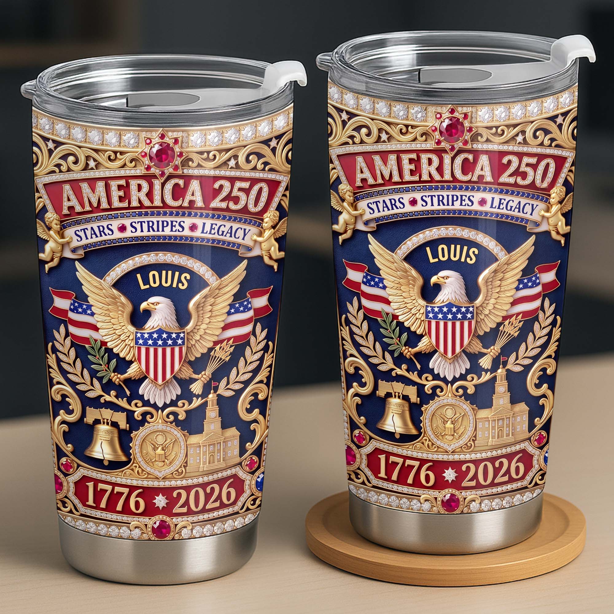 Personalized 20oz Stainless Steel Tumbler with Eagle & Flag for Dad