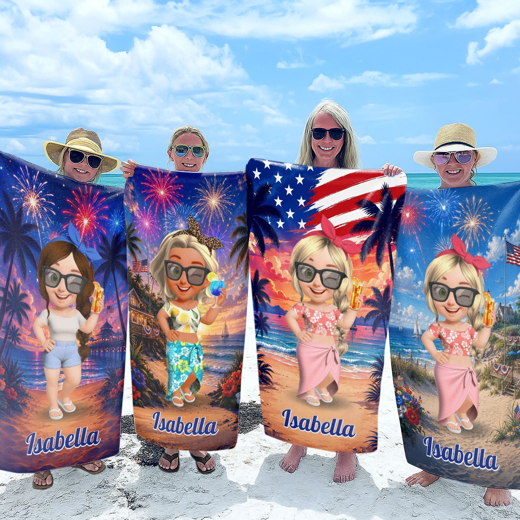 Personalized Microfiber Beach Towel Custom Name Fireworks Gift