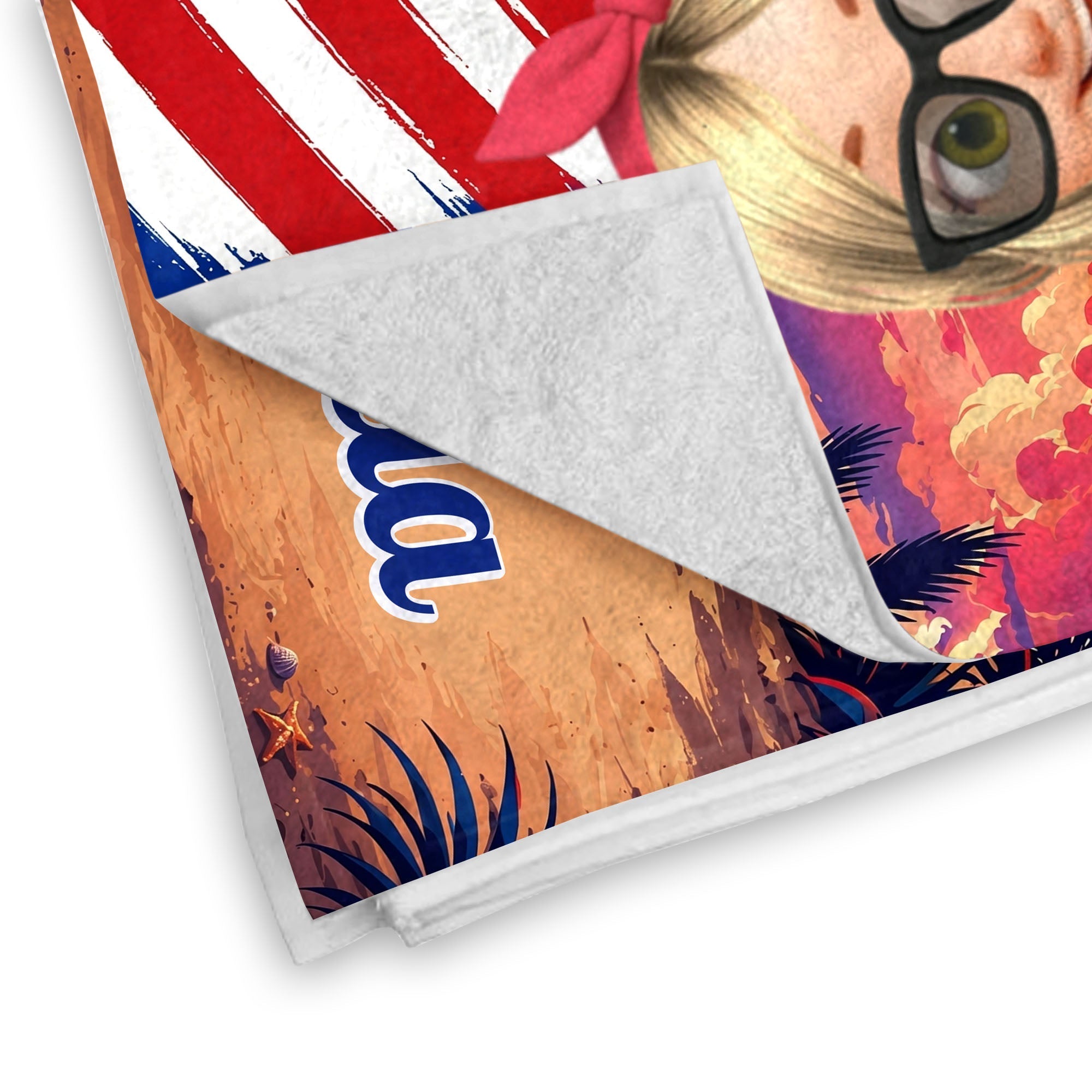 Personalized Microfiber Beach Towel Custom Name Fireworks Gift