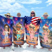 Load image into Gallery viewer, Personalized Microfiber Beach Towel Custom Name Fireworks Gift
