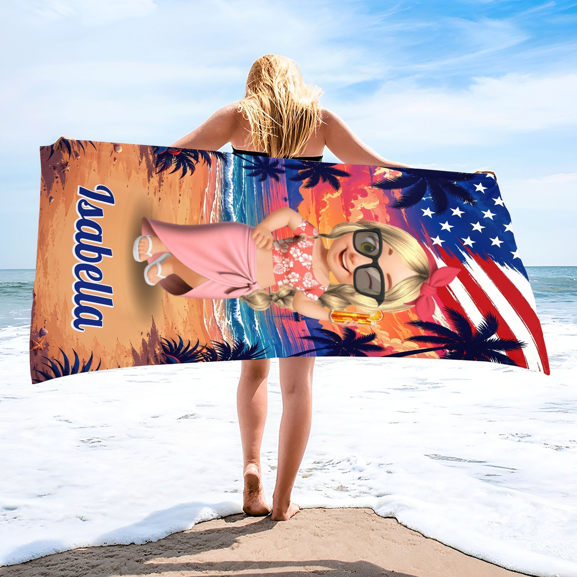 Personalized Microfiber Beach Towel Custom Name Fireworks Gift