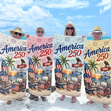 Load image into Gallery viewer, Personalized Beach Towel Custom Name Eagle Fireworks Gift
