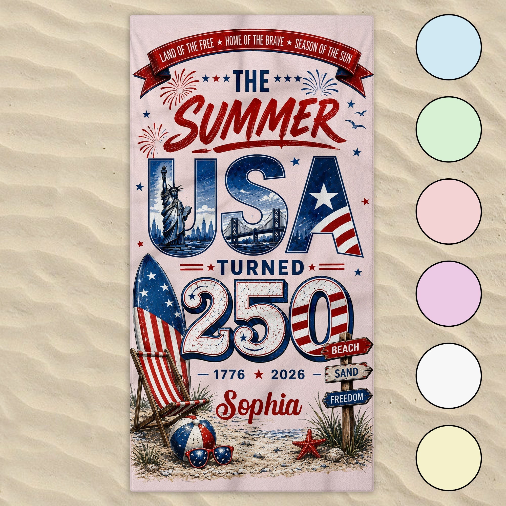 Personalized Microfiber Beach Towel Custom Design USA Gift