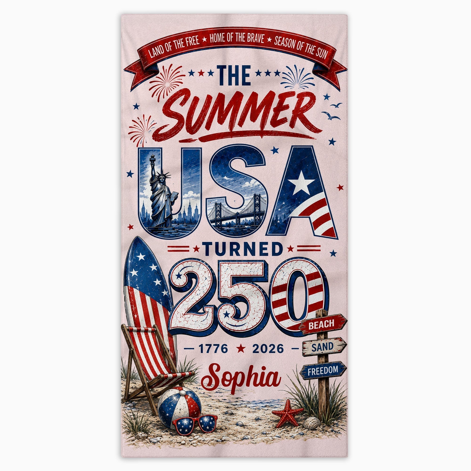 Personalized Microfiber Beach Towel Custom Design USA Gift
