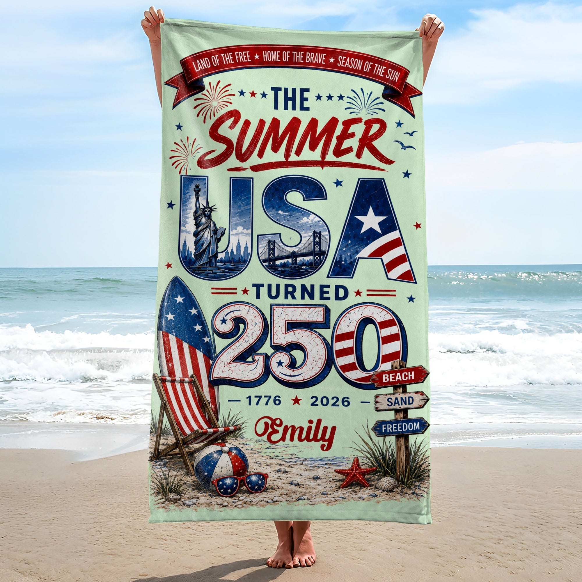 Personalized Microfiber Beach Towel Custom Design USA Gift