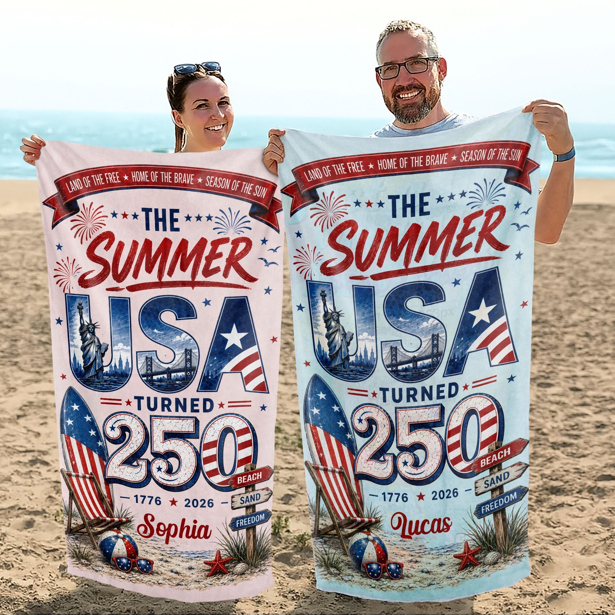 Personalized Microfiber Beach Towel Custom Design USA Gift
