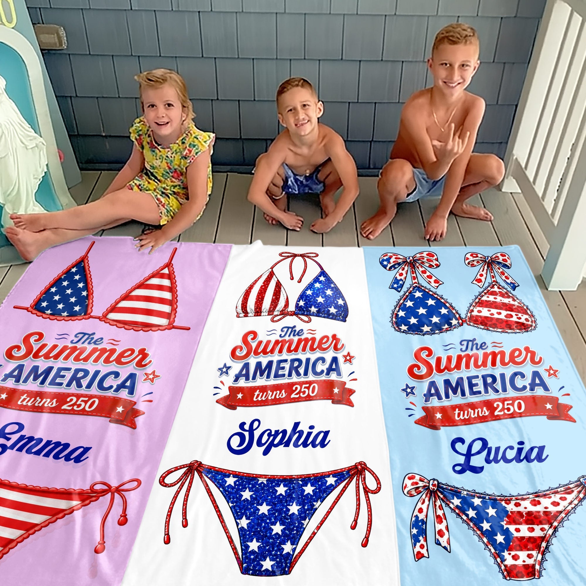 Personalized Microfiber Beach Towel Custom Name Stars Stripes Gift for Independence Day