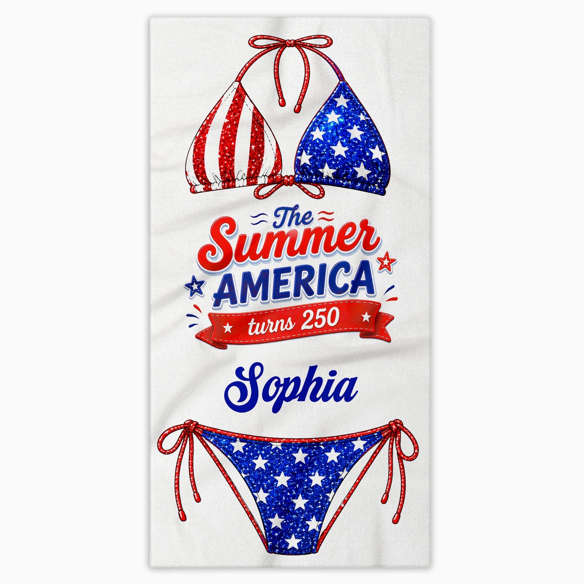Personalized Microfiber Beach Towel Custom Name Stars Stripes Gift for Independence Day