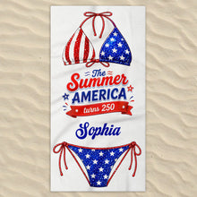 Load image into Gallery viewer, Personalized Microfiber Beach Towel Custom Name Stars Stripes Gift for Independence Day
