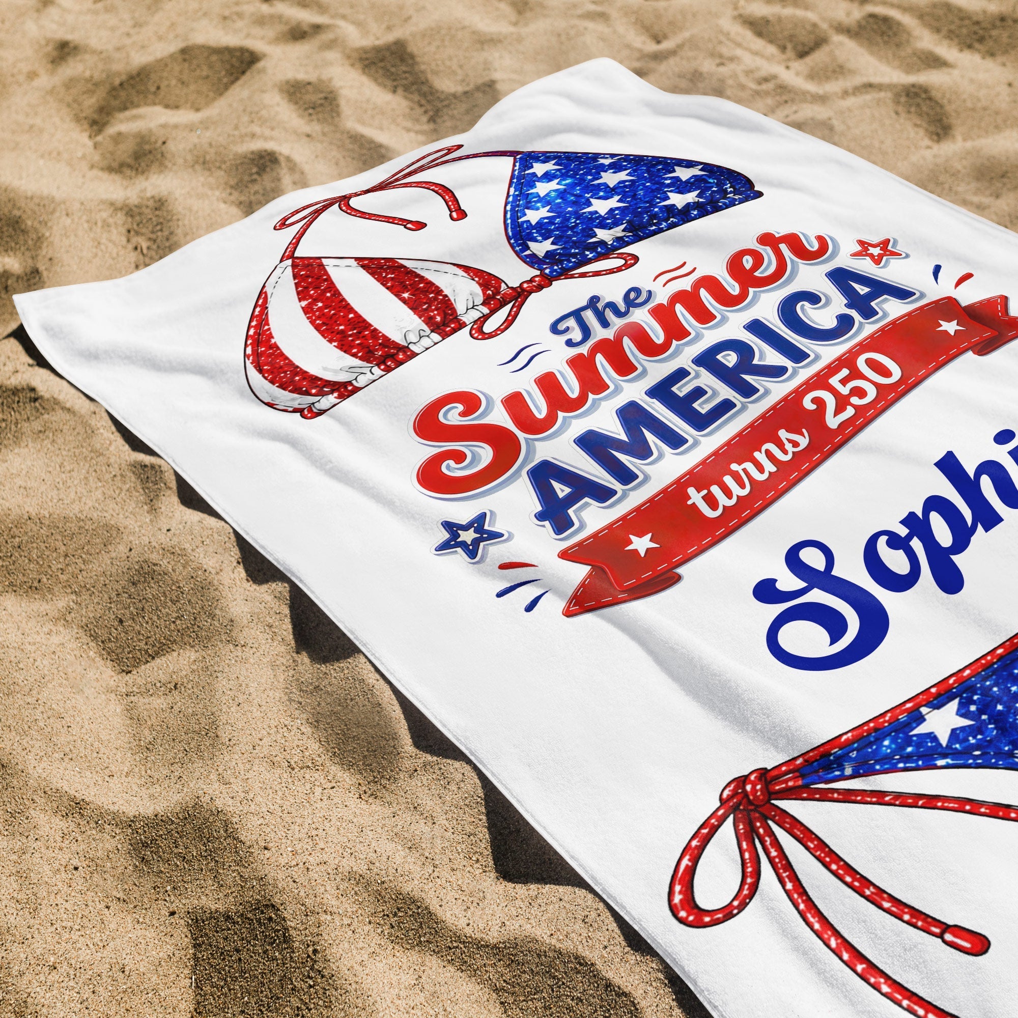 Personalized Microfiber Beach Towel Custom Name Stars Stripes Gift for Independence Day