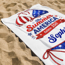 Load image into Gallery viewer, Personalized Microfiber Beach Towel Custom Name Stars Stripes Gift for Independence Day
