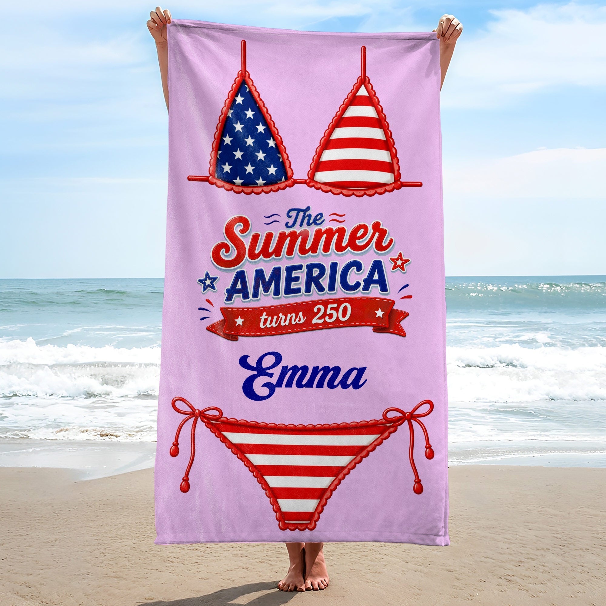 Personalized Microfiber Beach Towel Custom Name Stars Stripes Gift for Independence Day