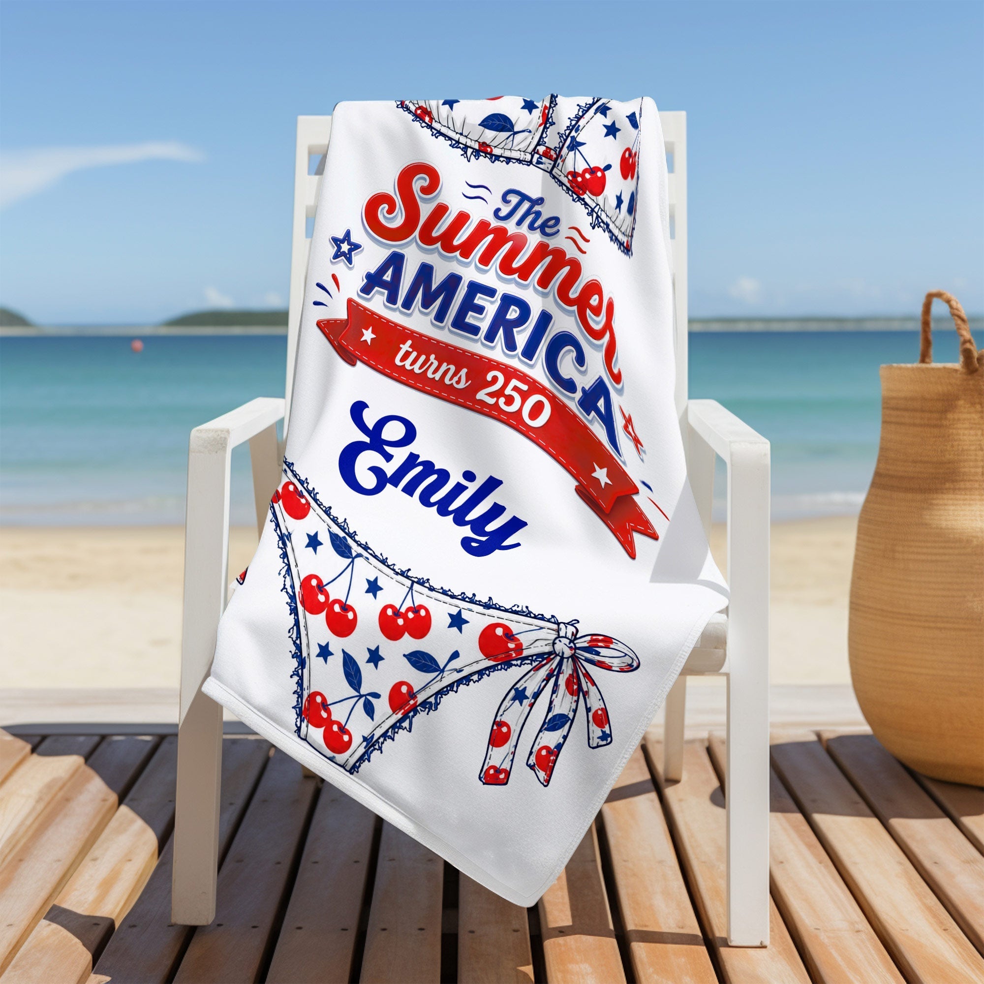 Personalized Microfiber Beach Towel Custom Name Stars Stripes Gift for Independence Day