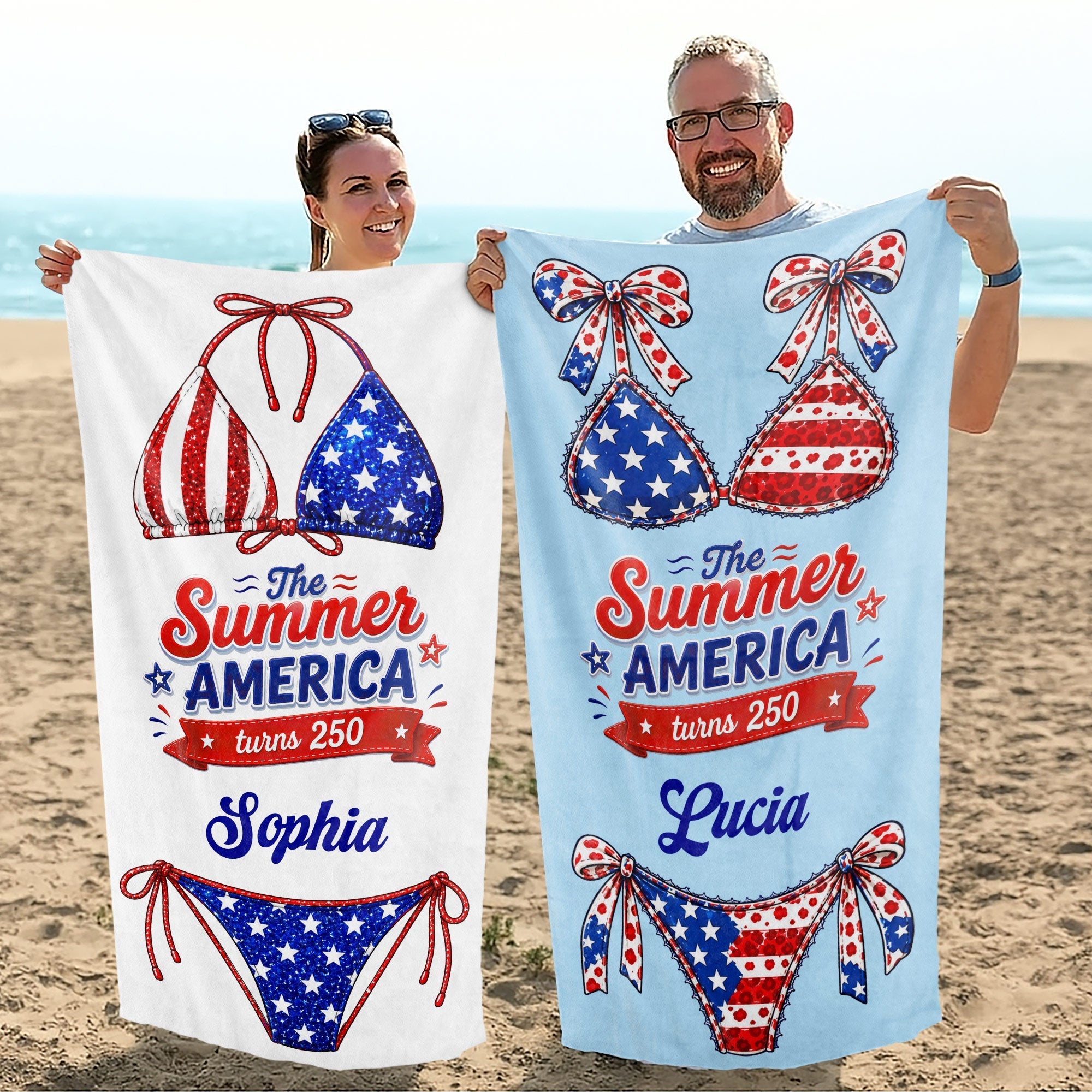 Personalized Microfiber Beach Towel Custom Name Stars Stripes Gift for Independence Day