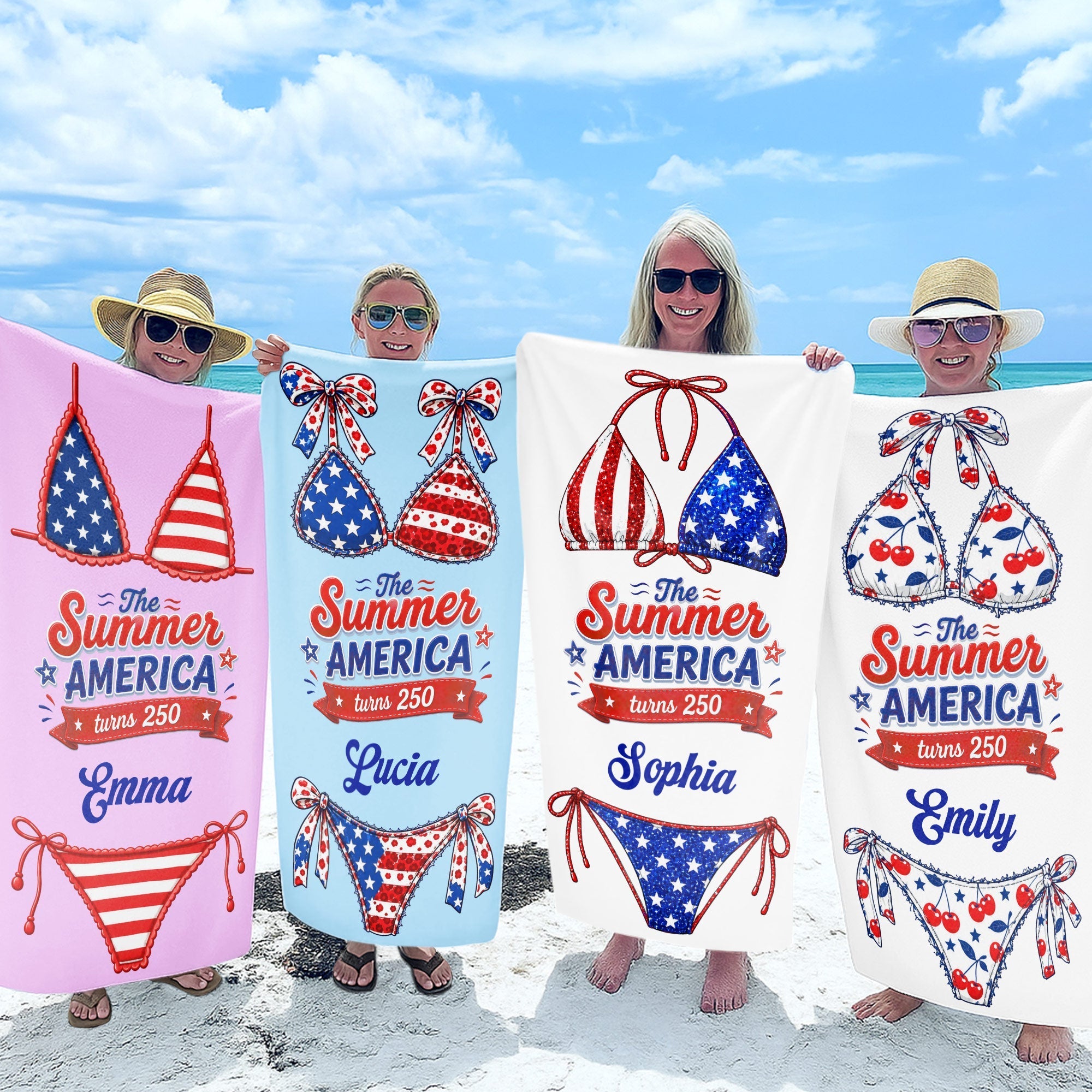 Personalized Microfiber Beach Towel Custom Name Stars Stripes Gift for Independence Day