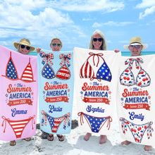 Load image into Gallery viewer, Personalized Microfiber Beach Towel Custom Name Stars Stripes Gift for Independence Day
