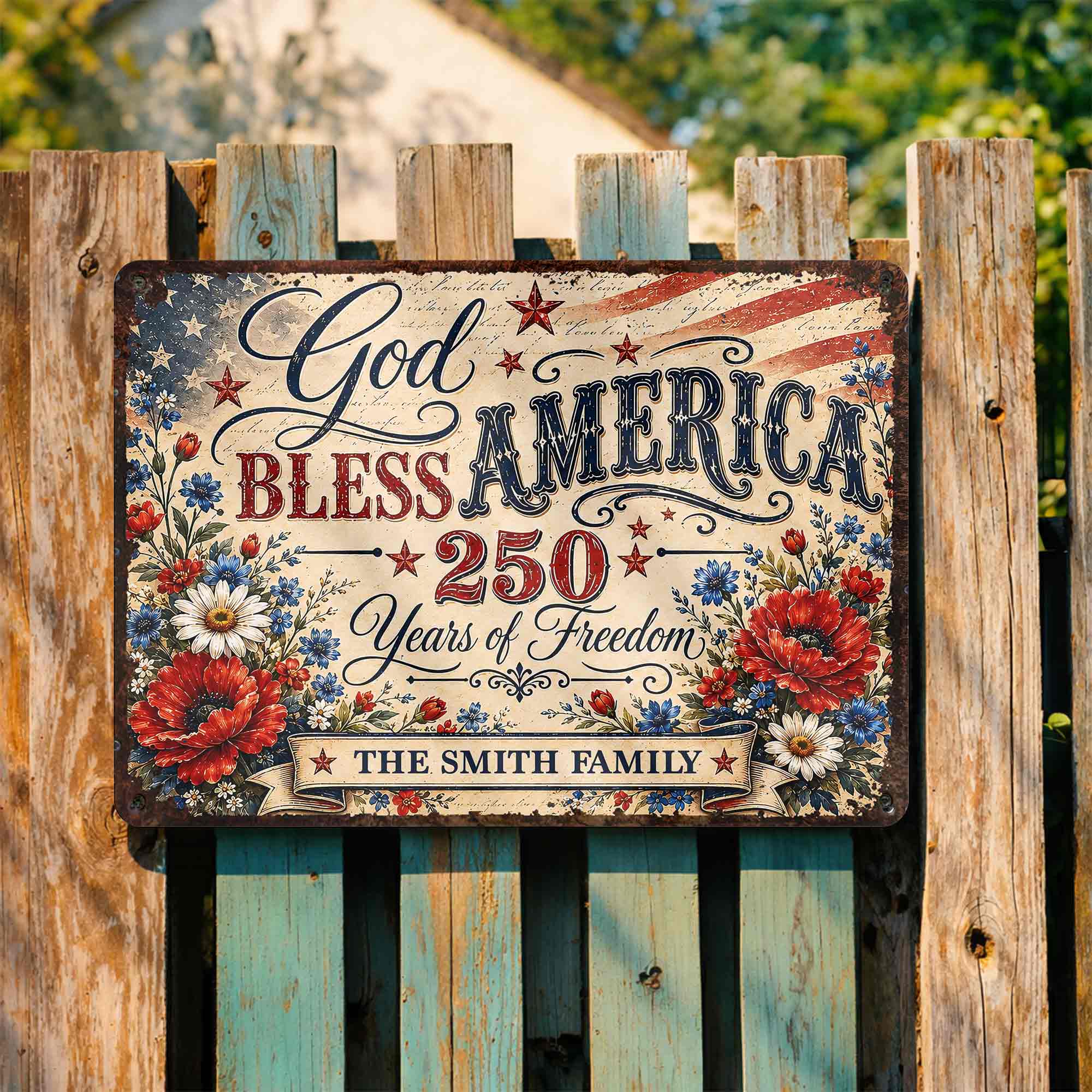 Personalized Metal Sign Custom Family Name 4th of July Gift