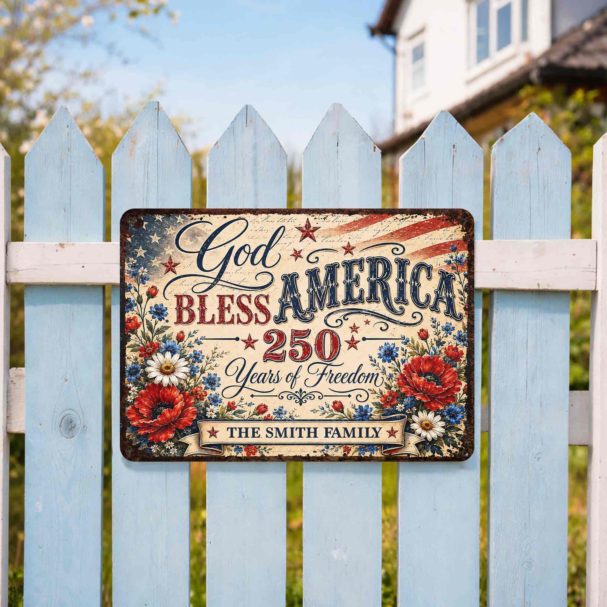 Personalized Metal Sign Custom Family Name 4th of July Gift