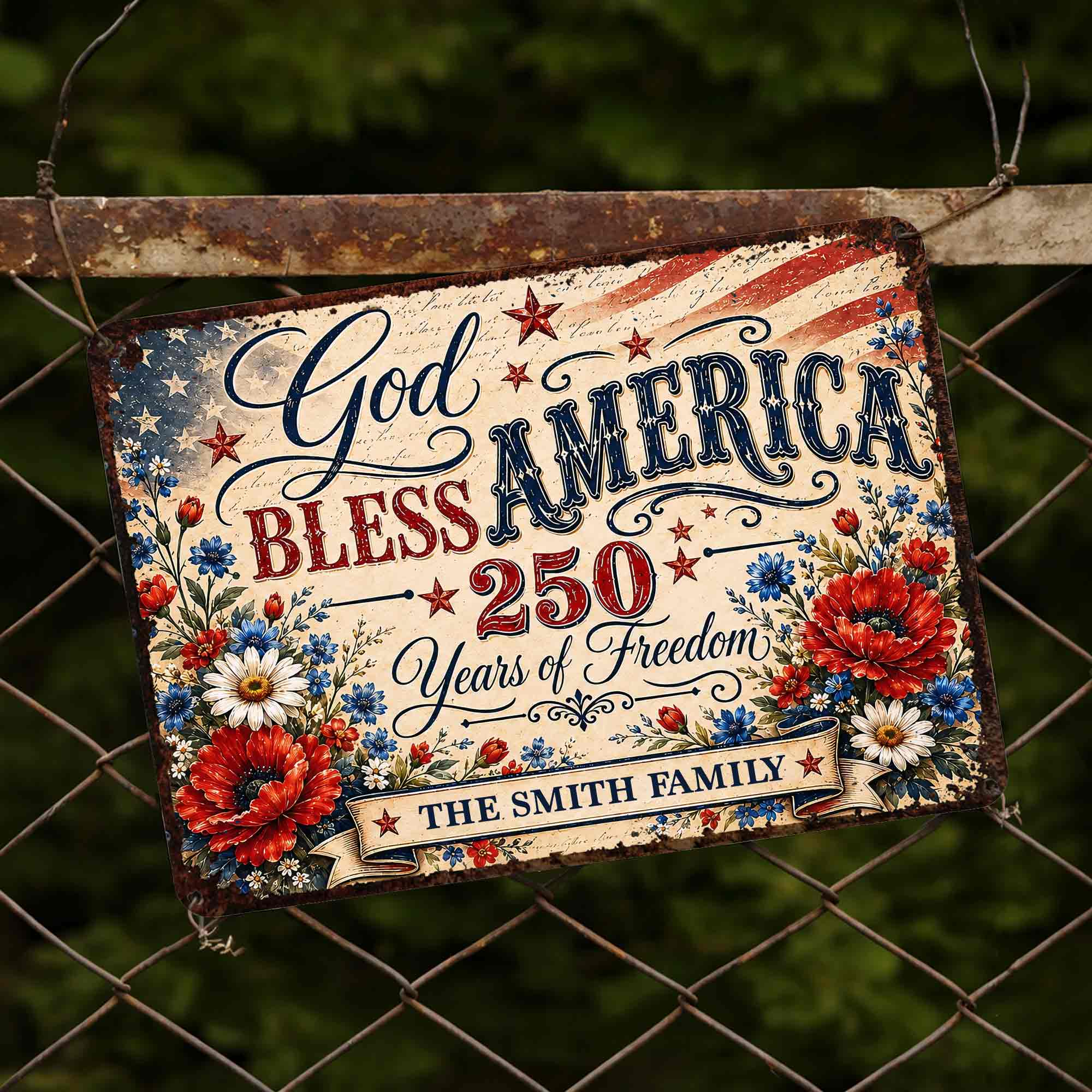 Personalized Metal Sign Custom Family Name 4th of July Gift