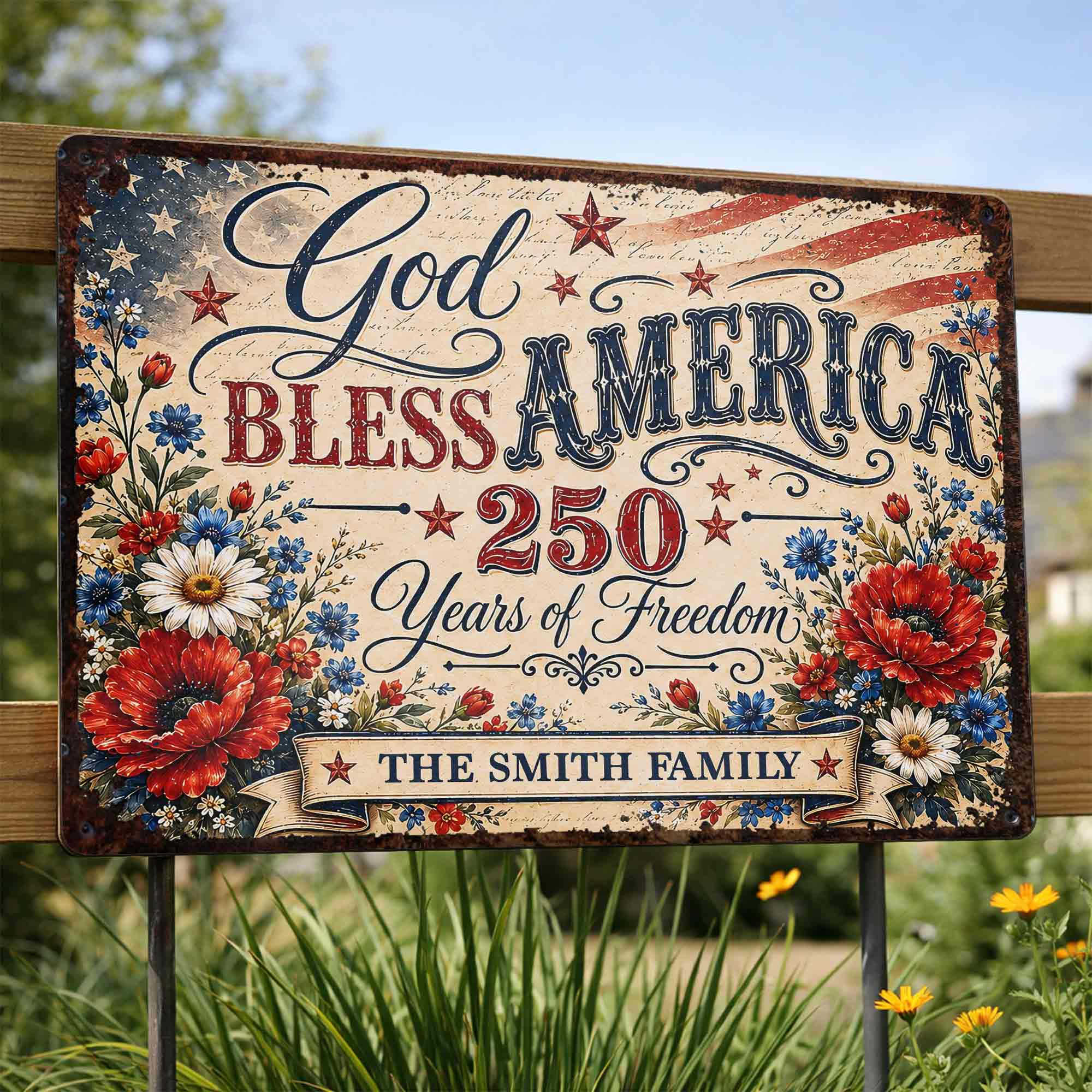 Personalized Metal Sign Custom Family Name 4th of July Gift
