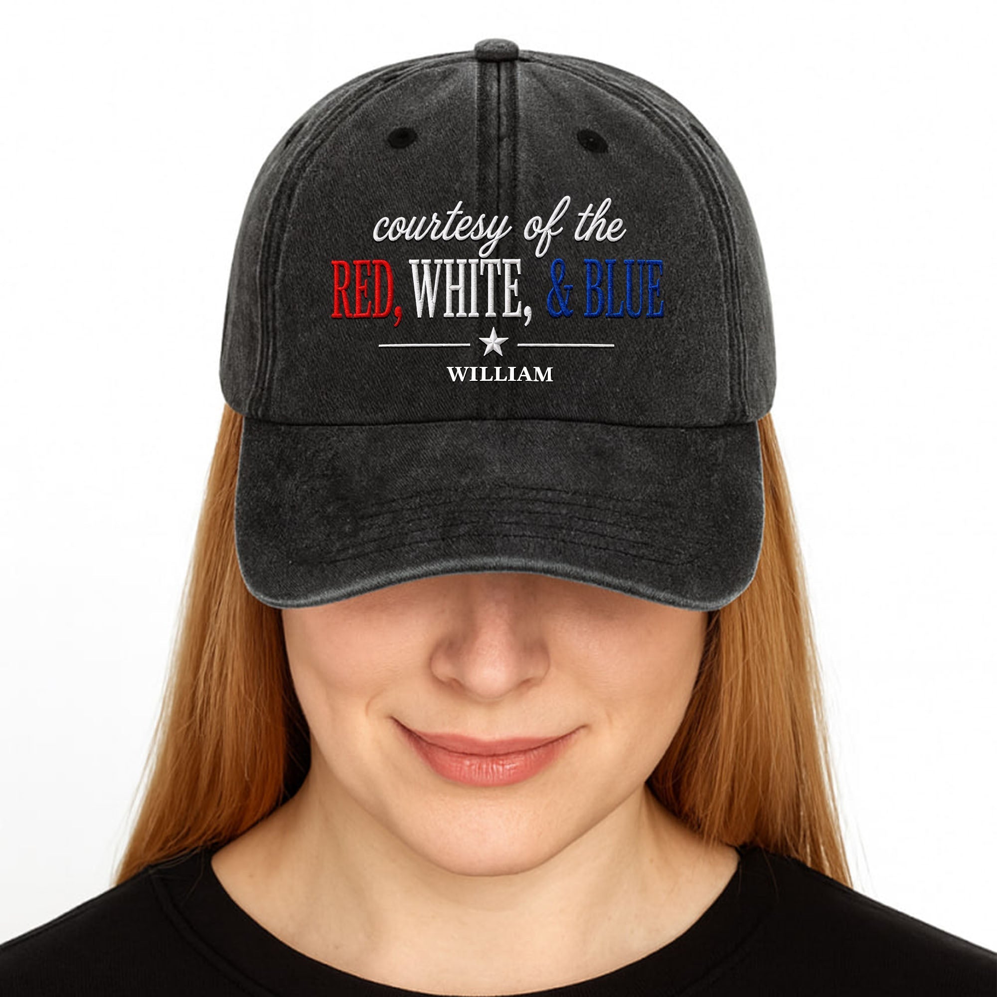 Personalized Washed Denim Cap Custom Name Patriotic Gift