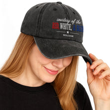 Load image into Gallery viewer, Personalized Washed Denim Cap Custom Name Patriotic Gift
