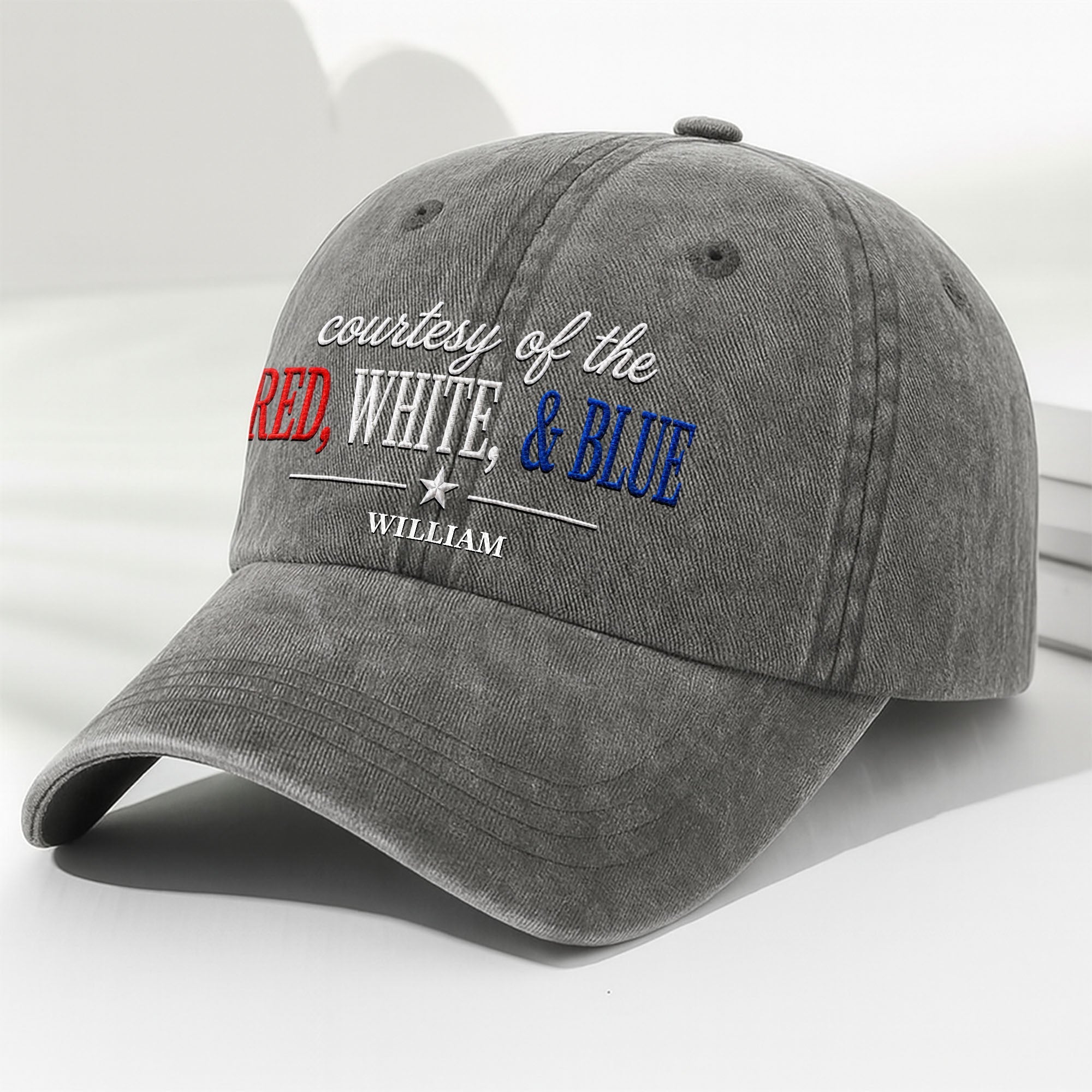 Personalized Washed Denim Cap Custom Name Patriotic Gift