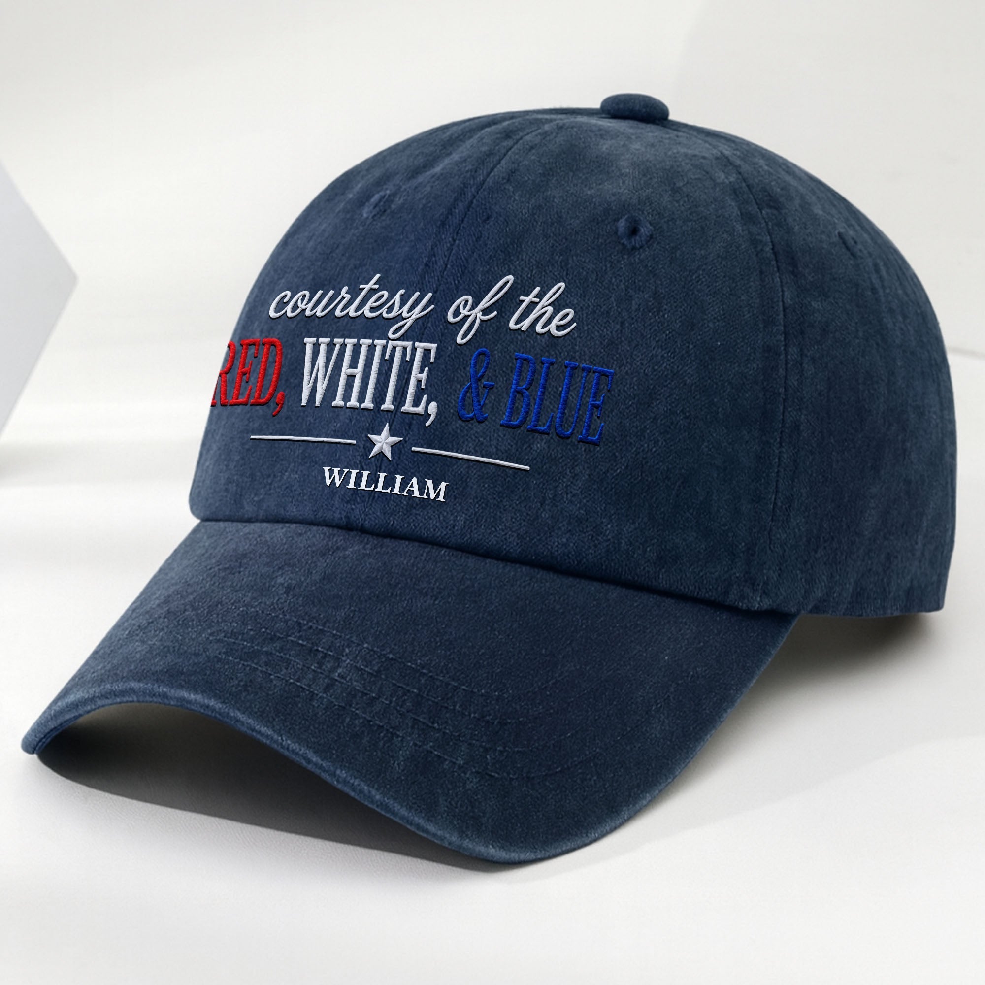 Personalized Washed Denim Cap Custom Name Patriotic Gift