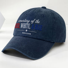 Load image into Gallery viewer, Personalized Washed Denim Cap Custom Name Patriotic Gift
