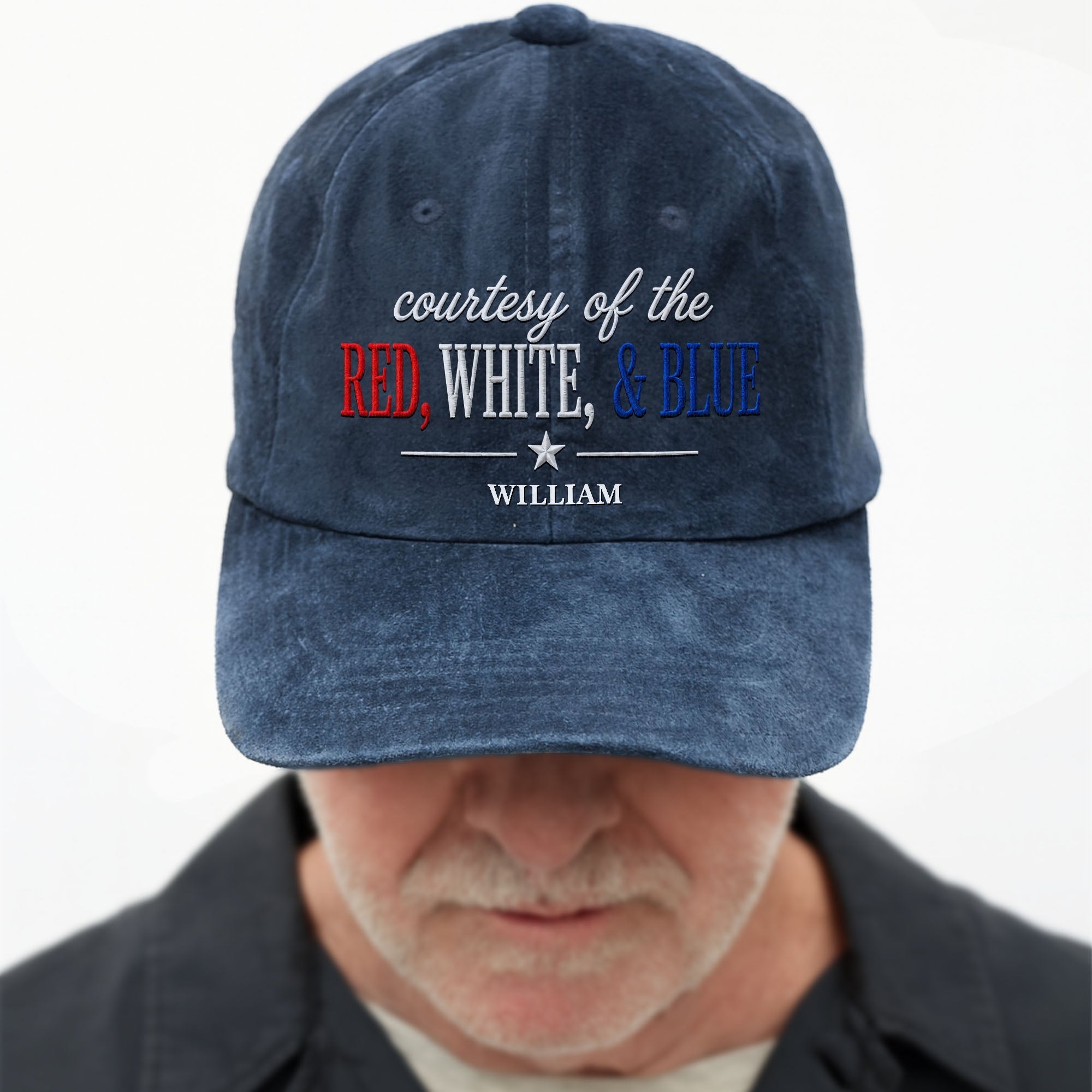Personalized Washed Denim Cap Custom Name Patriotic Gift