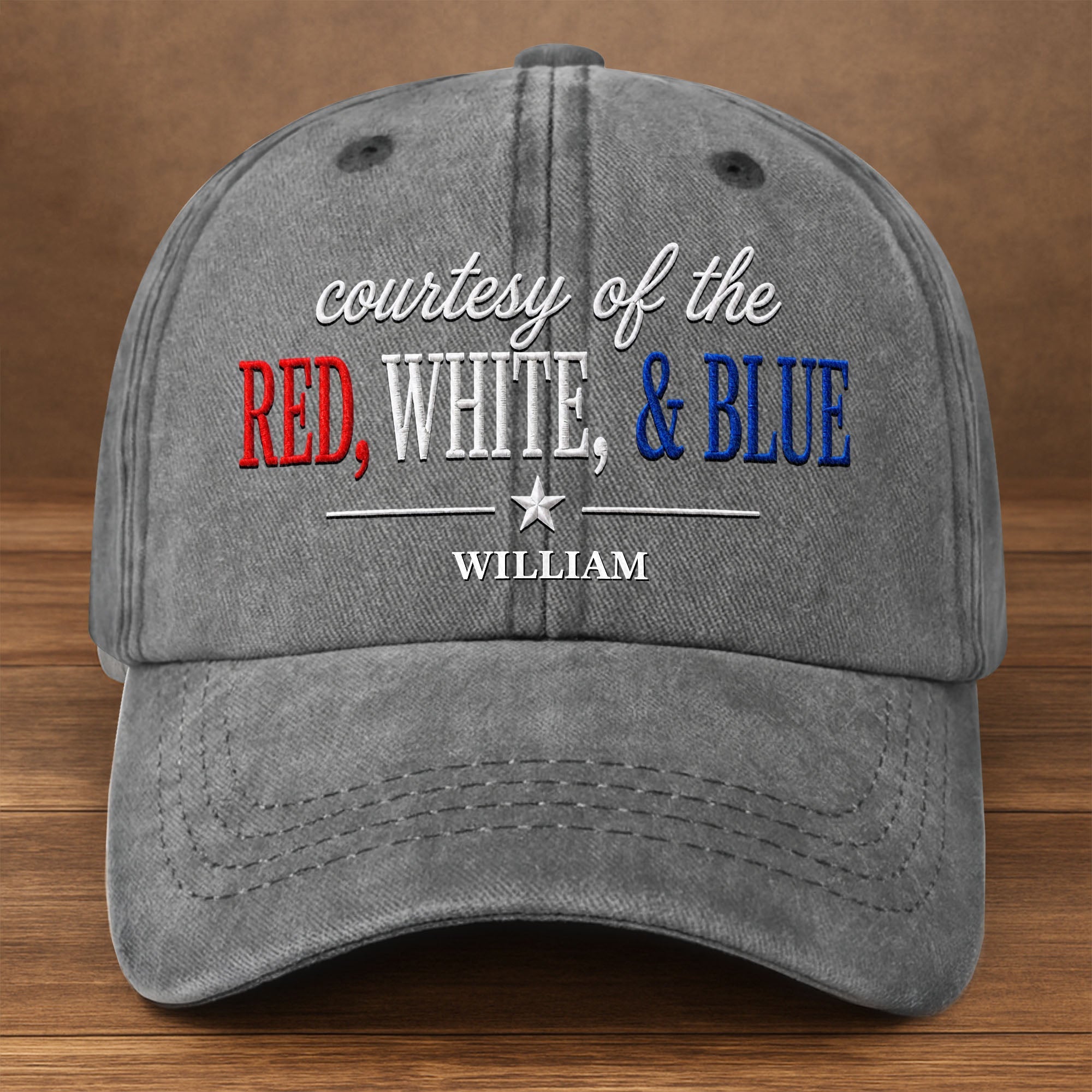 Personalized Washed Denim Cap Custom Name Patriotic Gift